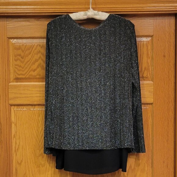 Karen Kane Black Silver Metallic Shimmery Evening Tunic Top with Side Bows Large - Picture 5 of 12